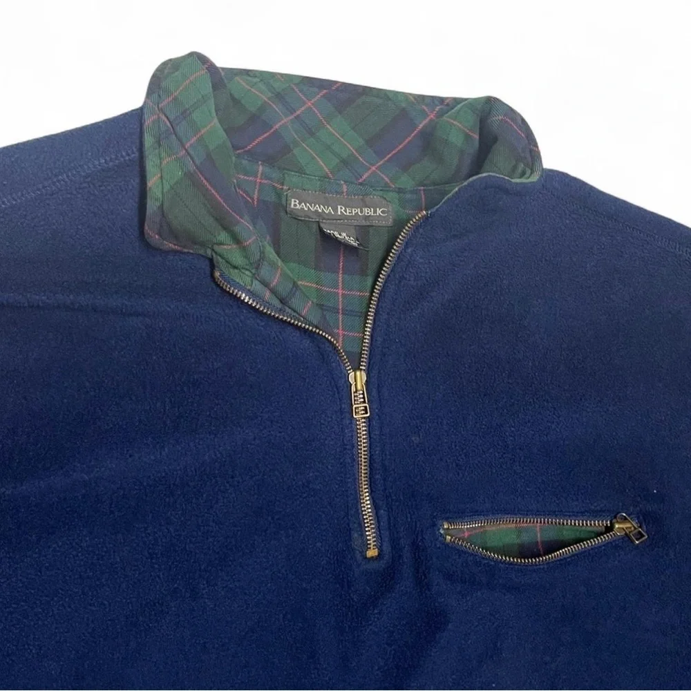 Vintage Banana Republic Quarter Zip Fleece Size XL Flannel Lined Sweater Blue